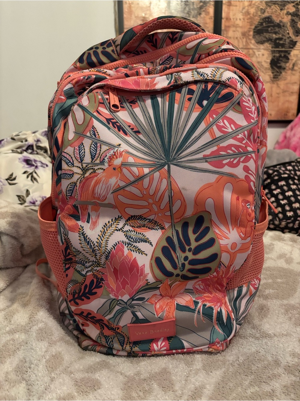 Vera Bradley Coral & Teal Tropical Floral Backpack